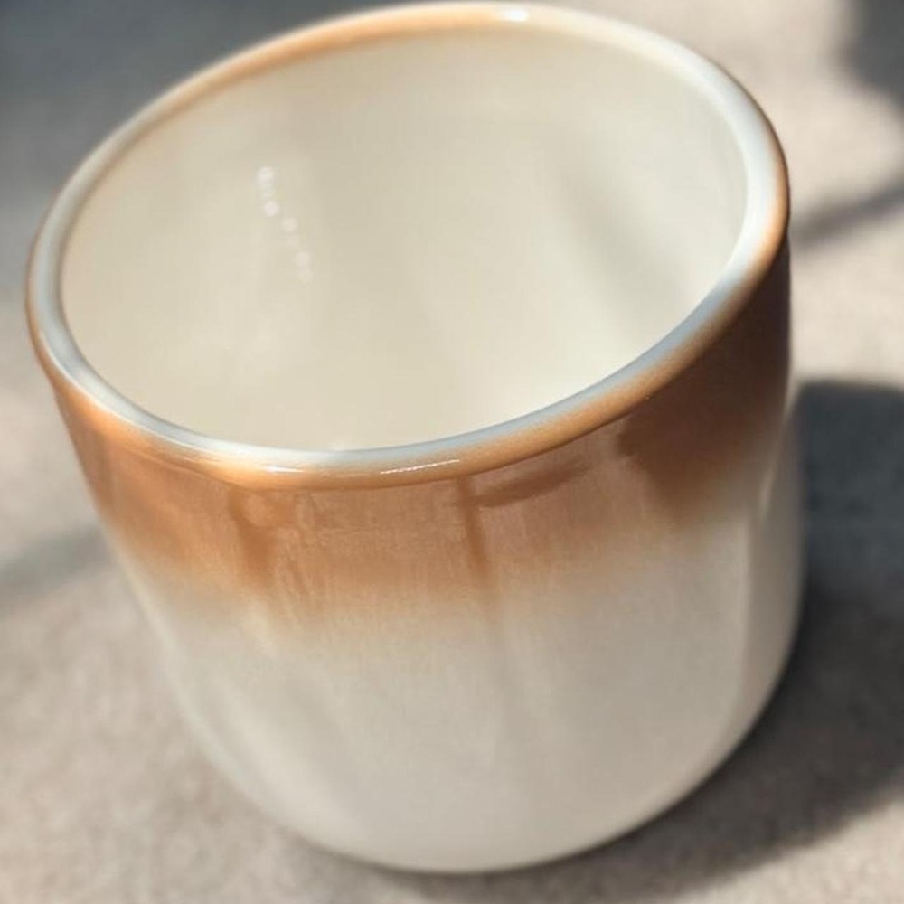 Brand New 6in White and Cedar Ceramic Planter with Gradiant Effect